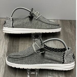 Hey Dude Wendy Chambray Onyx Grey Slip On Loafers Shoes Womens Size 9 12141-028